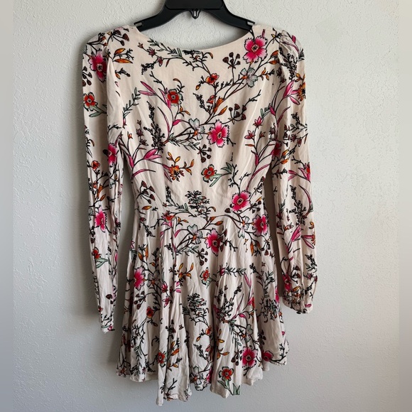 Ecote Cream Floral Mini Babydoll Long Sleeve Dress Women 0 Boho Flowing Coquette - Picture 6 of 6